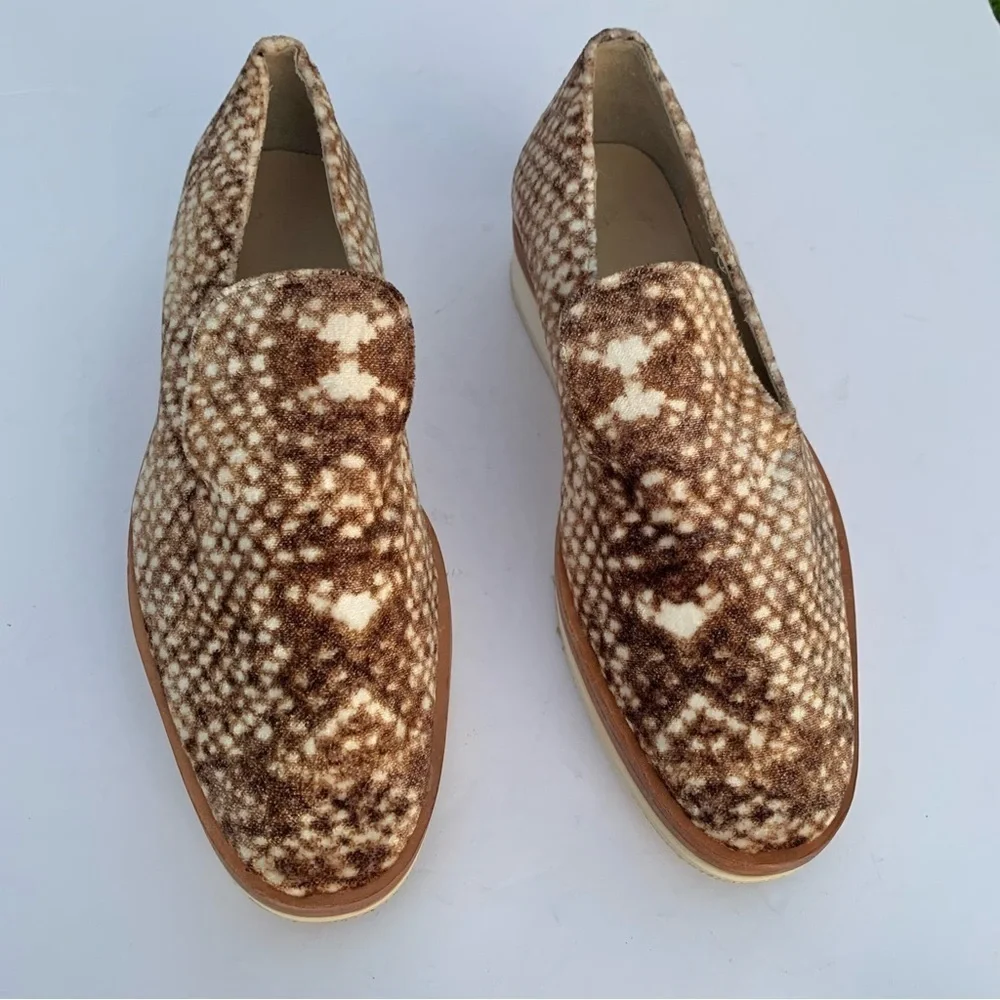 Free People Bohemian Western Snake Eyes Brown and White Loafer Slip Ons